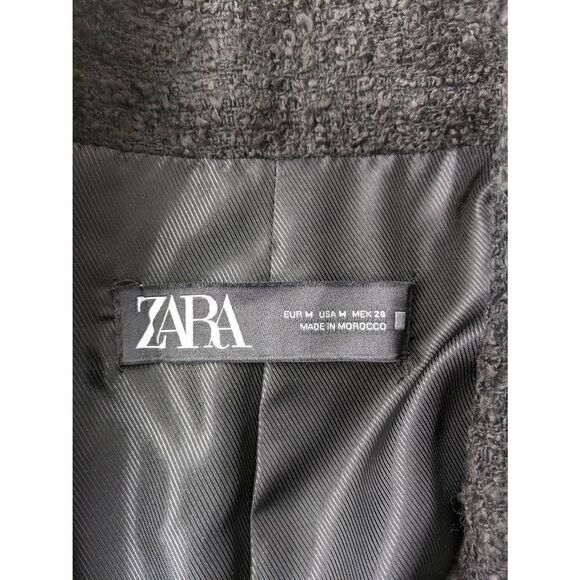 Zara Black Gold Tone Buttoned Textured Weave Double Breasted Blazer sz M Medium - Picture 7 of 10